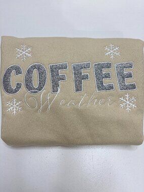 Coffee Weather Glitter Embroidered HOODIE Sweatshirt CozyWinter Season Snowflake
